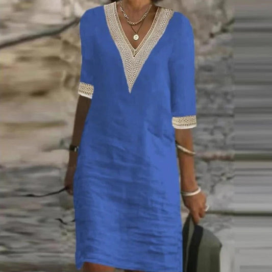 Elegant Women's Linen Summer Dress – Comfortable Knee-Length Dress for Any Occasion 1