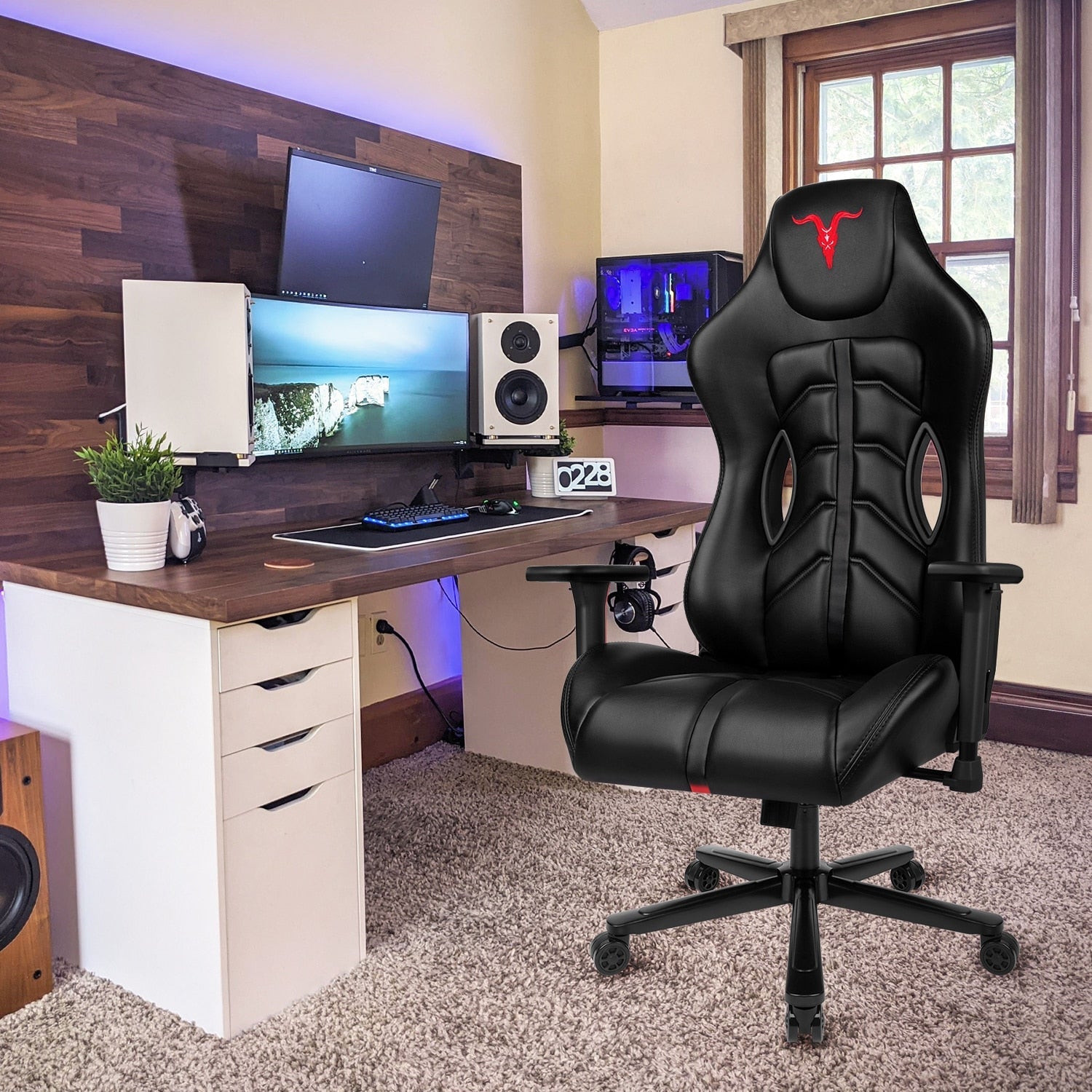 Ergonomic Gaming Chair with PU Leather Upholstery, Adjustable Height, High Back Support and Swivel Base 0