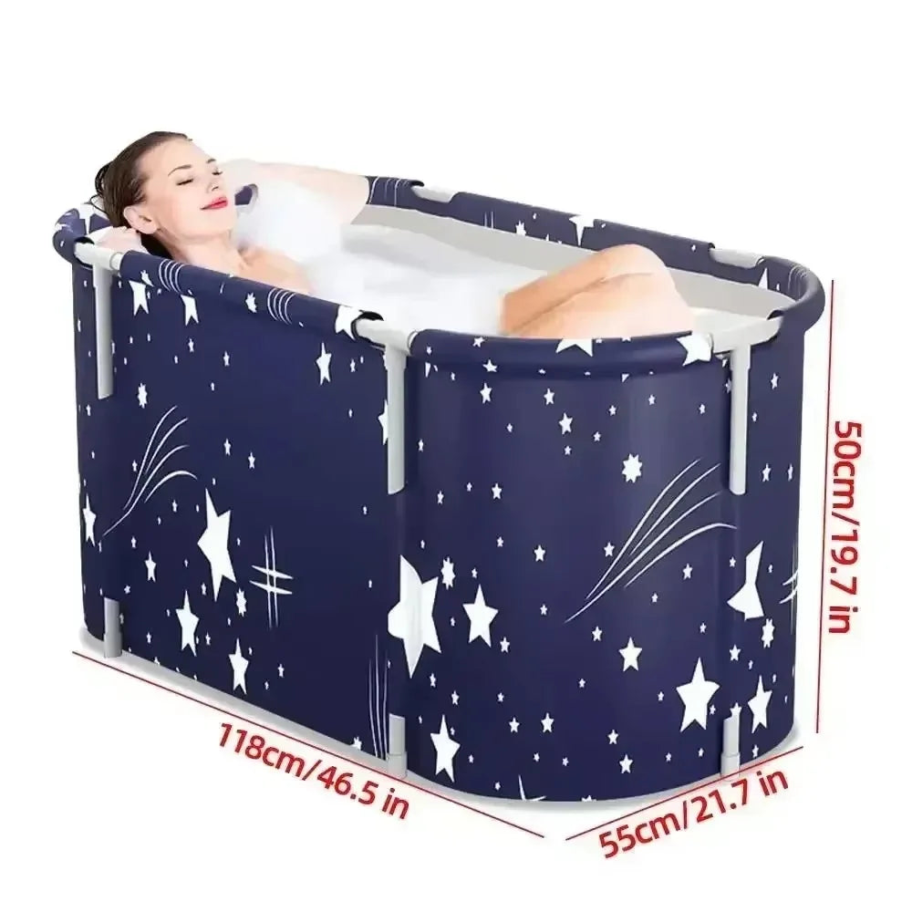 Foldable Portable Bathtub for Adults and Babies – Insulated Waterproof Hot Tub, Ergonomic Design, Blue, 118x55x50cm 5