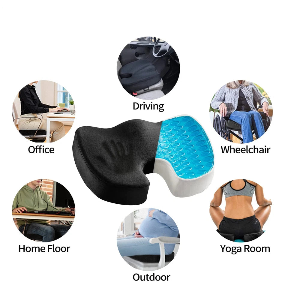 Gel and Memory Foam Coccyx Seat Cushion for Pressure Relief and Comfort – Ergonomic Design, Portable, Non-Slip Bottom, Black 3