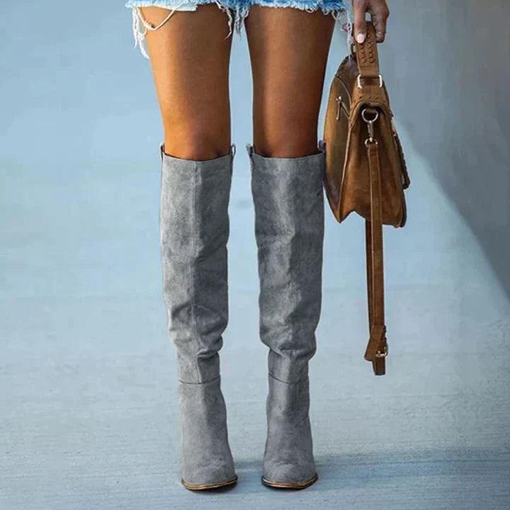 Gray Block Heel Women's Boots – Urban Western Style Footwear in Soft Suede Imitation for All Seasons 2