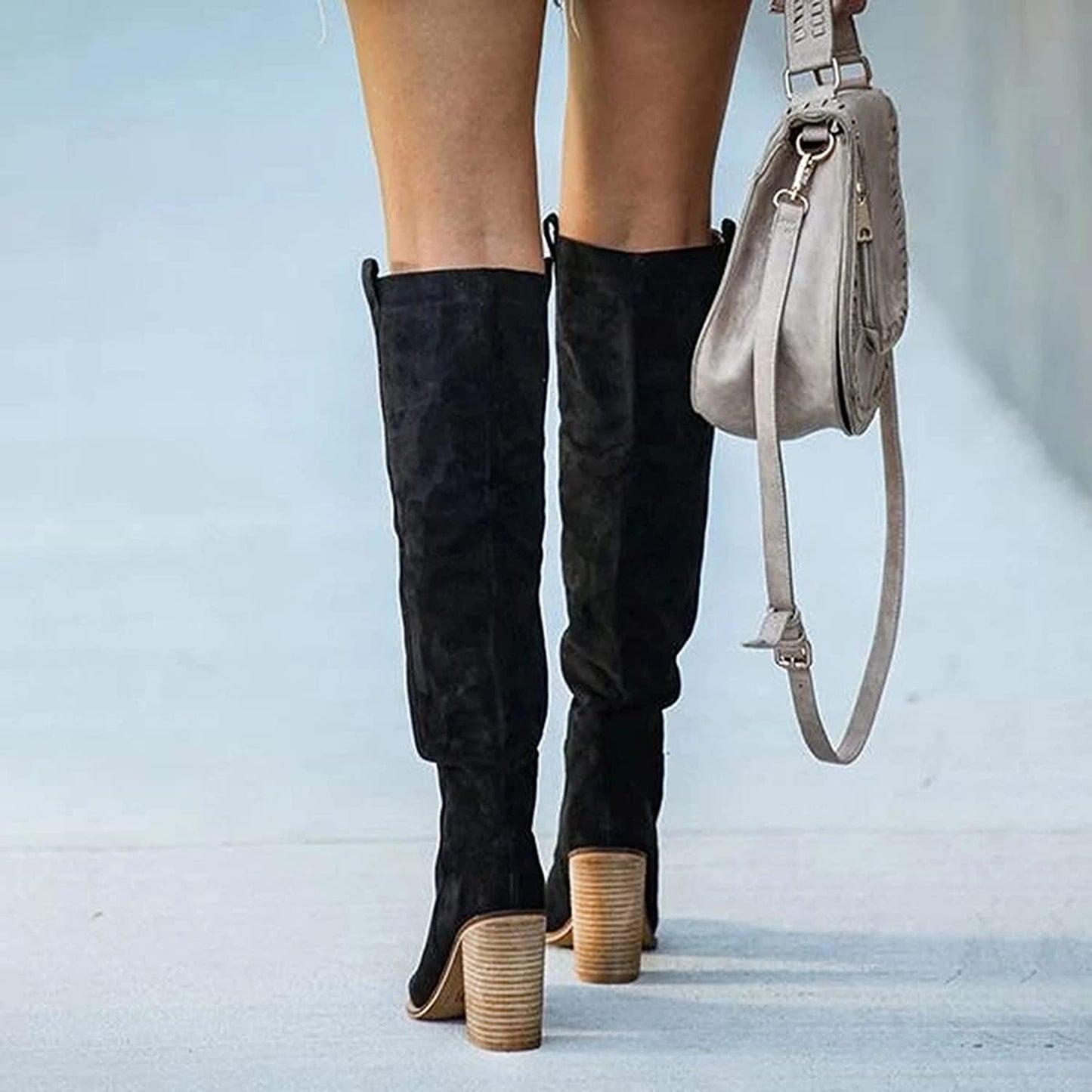 Gray Block Heel Women's Boots – Urban Western Style Footwear in Soft Suede Imitation for All Seasons 5