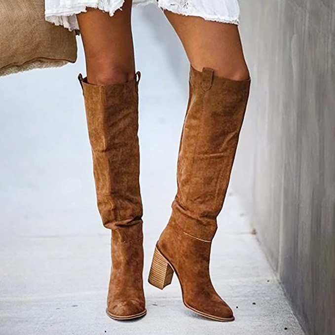 Gray Block Heel Women's Boots – Urban Western Style Footwear in Soft Suede Imitation for All Seasons 6
