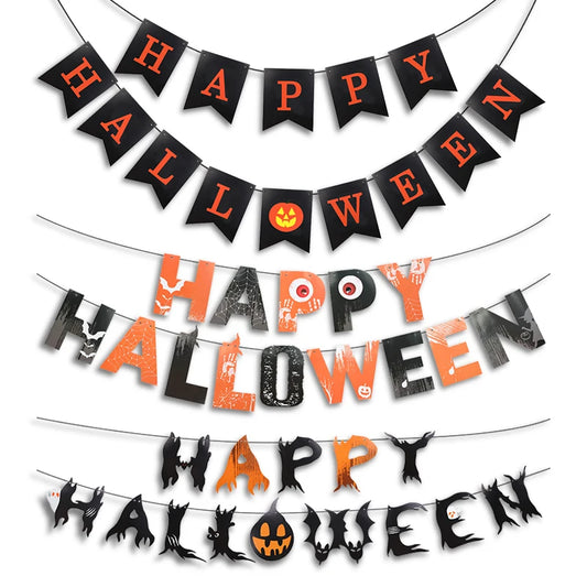 Halloween Party Banner - Multi-Color Paper Garland with Bat and Pumpkin Design for Trick or Treat Celebrations 1