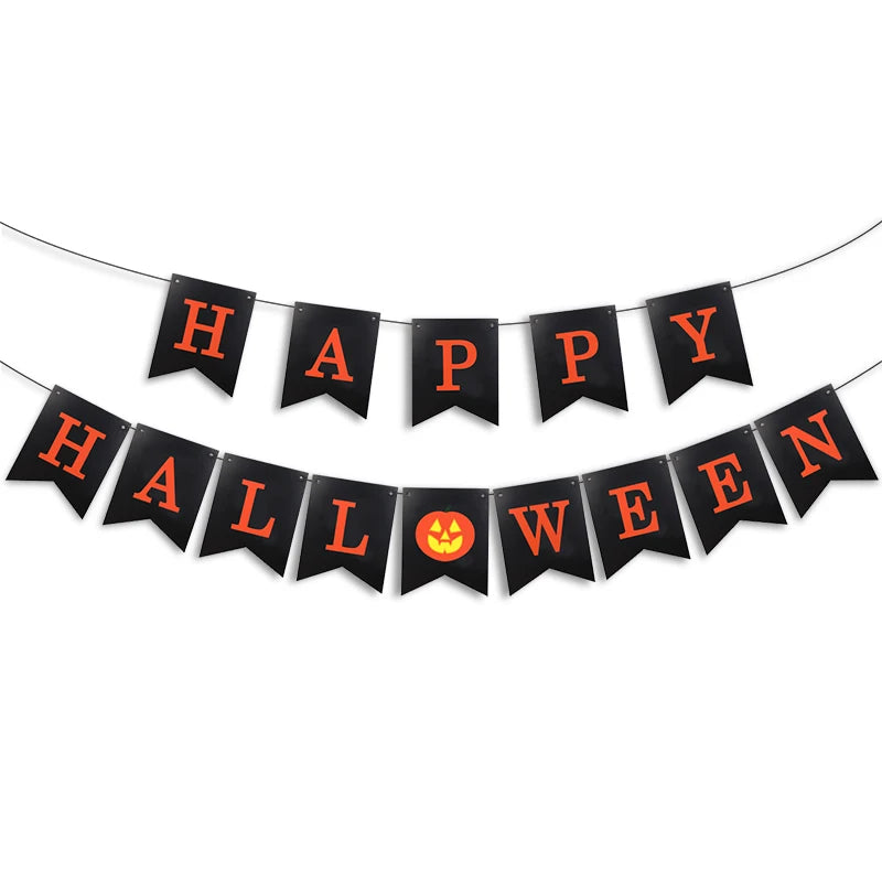 Halloween Party Banner - Multi-Color Paper Garland with Bat and Pumpkin Design for Trick or Treat Celebrations 7