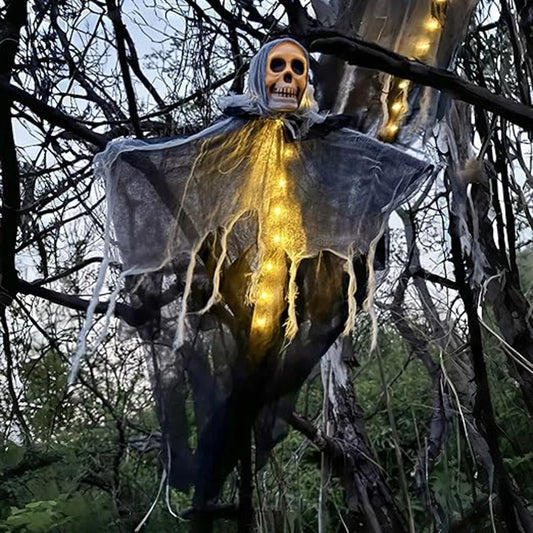 Halloween Skeleton Ghost Decoration with LED String Lights – Outdoor Halloween Decoration for Gardens, Porches, and Yards