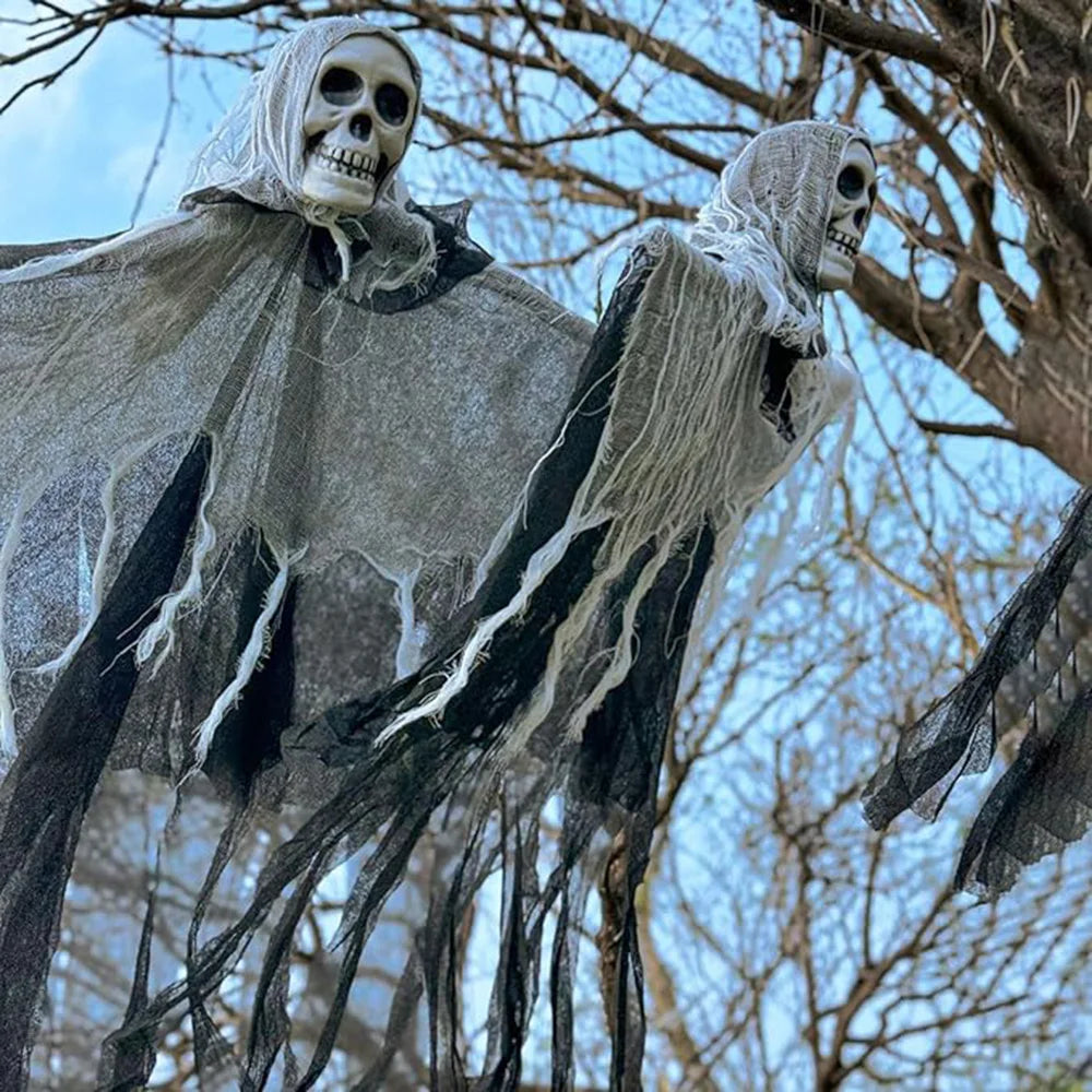 Halloween Skeleton Ghost Decoration with LED String Lights – Outdoor Halloween Decoration for Gardens, Porches, and Yards