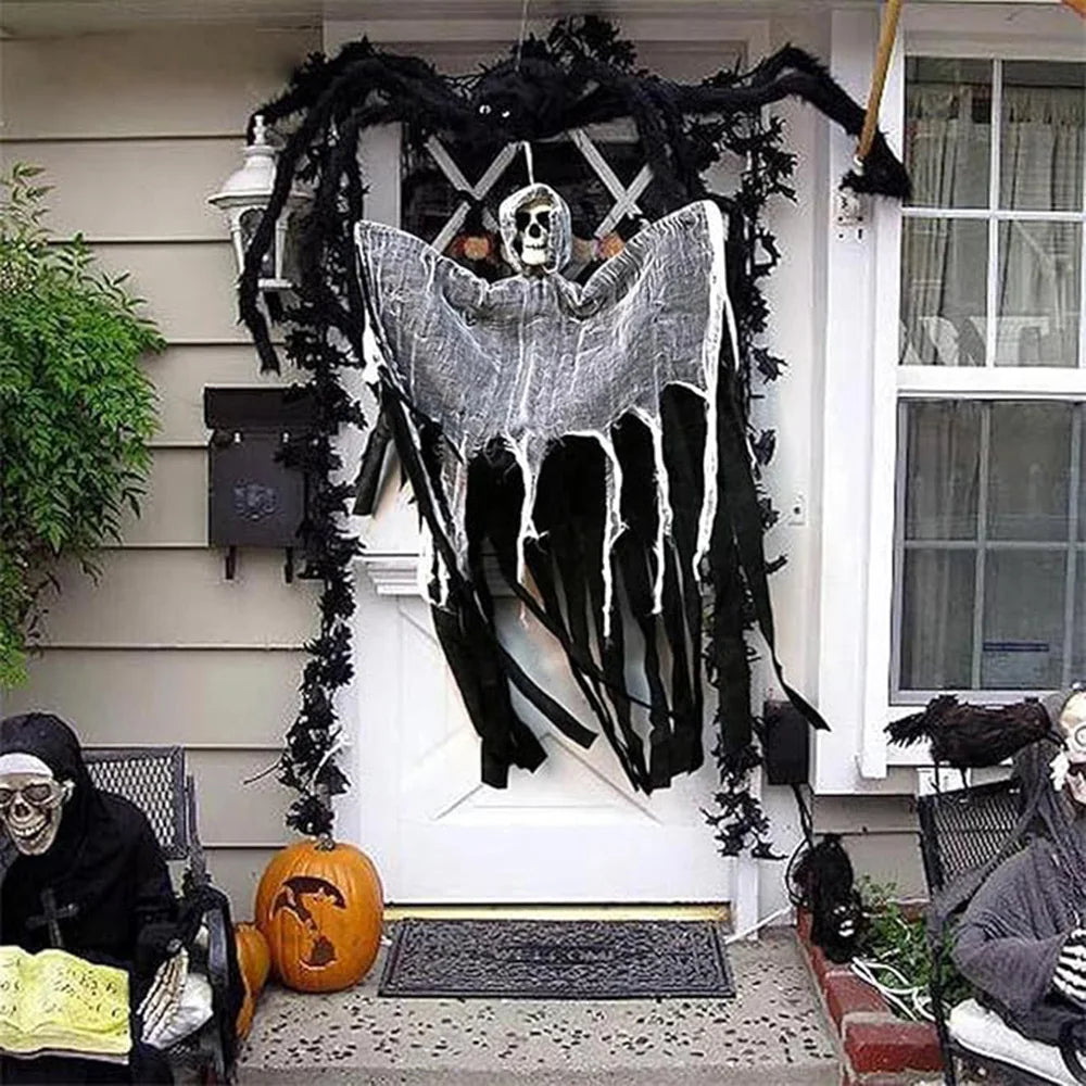 Halloween Skeleton Ghost Decoration with LED String Lights – Outdoor Halloween Decoration for Gardens, Porches, and Yards