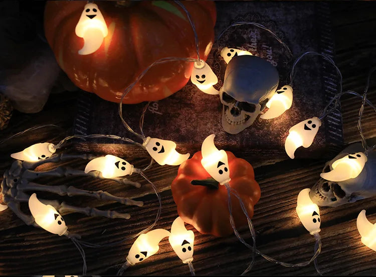 Halloween String Lights with Pumpkin, Skull, and Eyeball Shapes – Outdoor LED Decorative Lights for Spooky Decor
