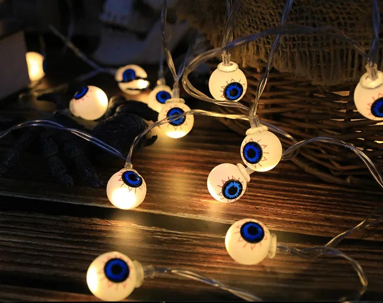 Halloween String Lights with Pumpkin, Skull, and Eyeball Shapes – Outdoor LED Decorative Lights for Spooky Decor