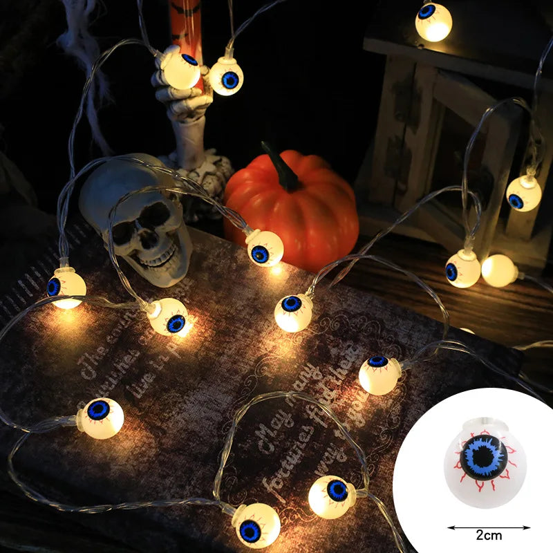 Halloween String Lights with Pumpkin, Skull, and Eyeball Shapes – Outdoor LED Decorative Lights for Spooky Decor