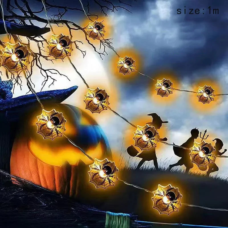 Halloween String Lights with Pumpkin, Skull, and Eyeball Shapes – Outdoor LED Decorative Lights for Spooky Decor