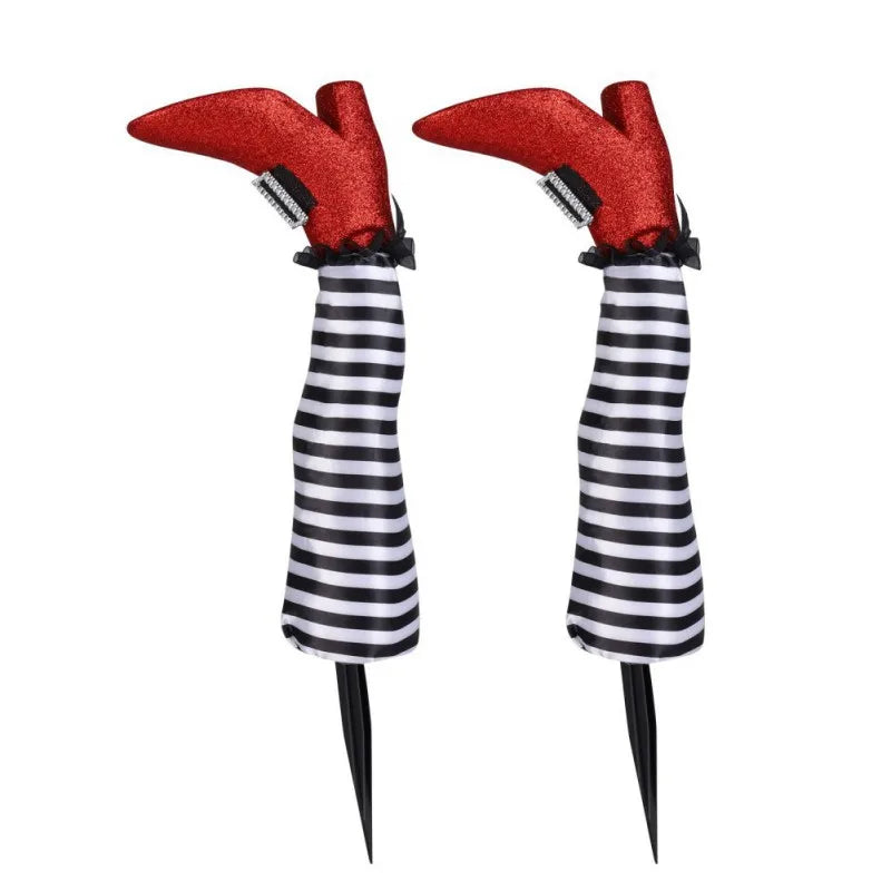 Halloween Witch Legs Props – 2pcs Upside Down Wizard Feet for Outdoor Lawn and Garden Halloween Decorations 0