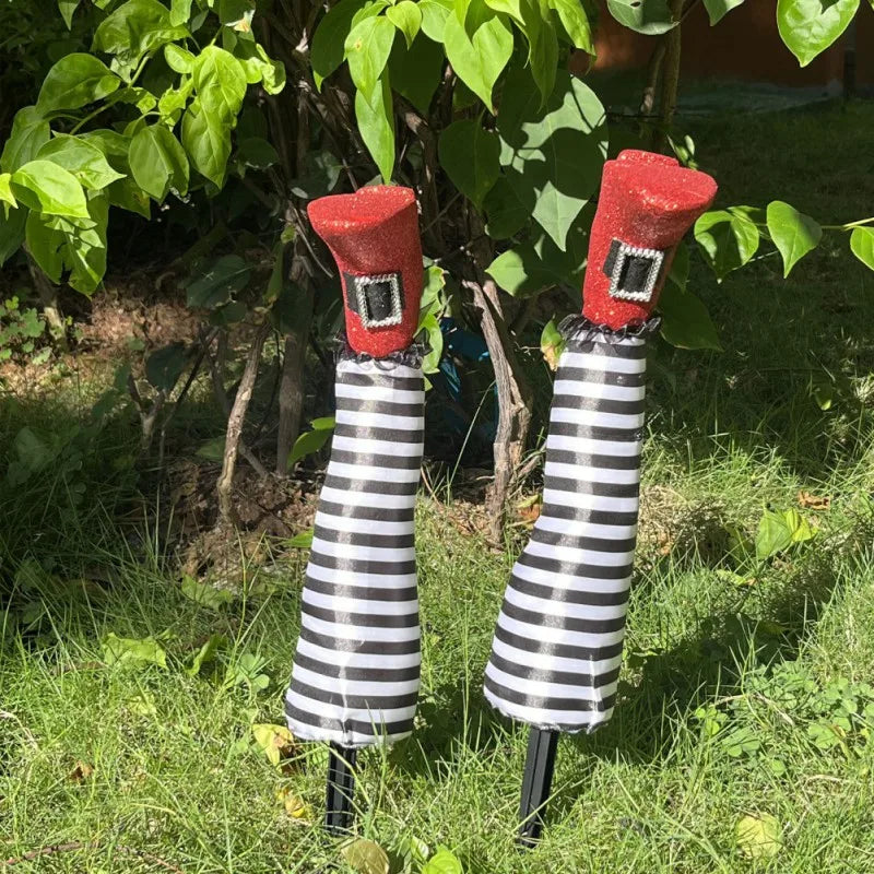Halloween Witch Legs Props – 2pcs Upside Down Wizard Feet for Outdoor Lawn and Garden Halloween Decorations 1