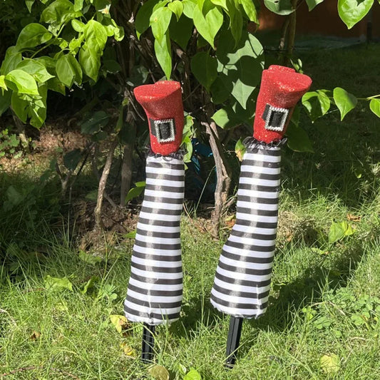 Halloween Witch Legs Props – 2pcs Upside Down Wizard Feet for Outdoor Lawn and Garden Halloween Decorations 1