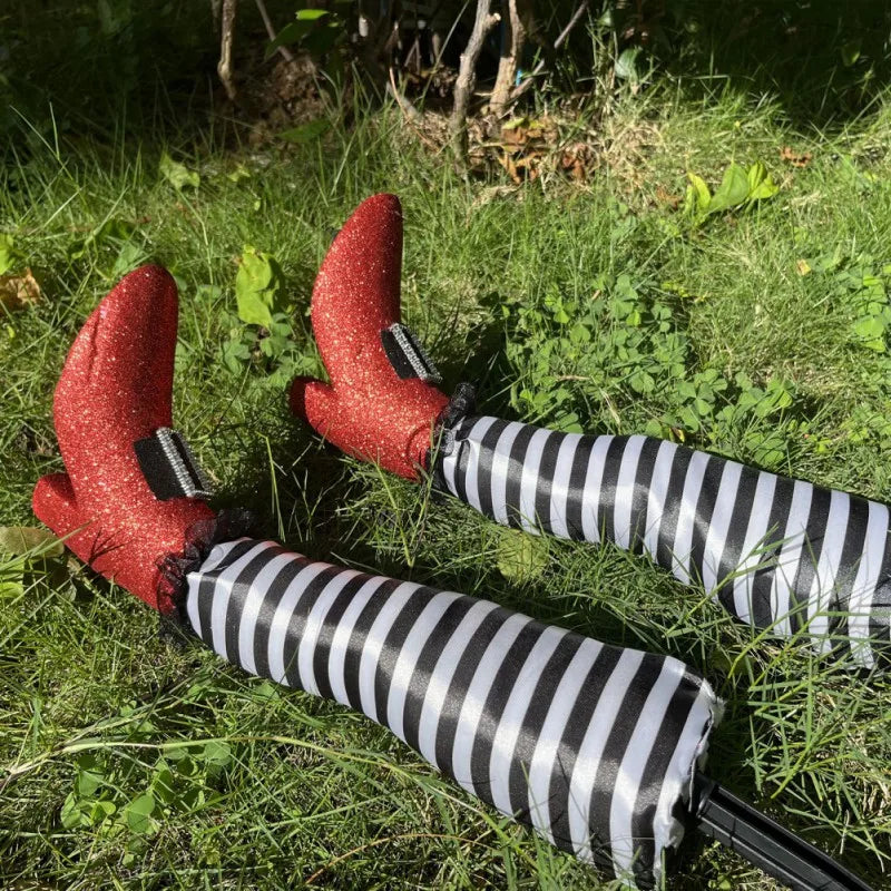 Halloween Witch Legs Props – 2pcs Upside Down Wizard Feet for Outdoor Lawn and Garden Halloween Decorations 4