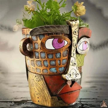 Handmade Abstract Face Flower Pot – Unique Resin Planter for Indoor and Outdoor Use 0