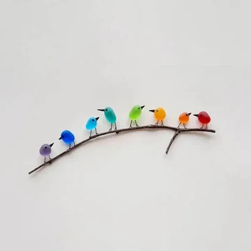 Handmade Sea Glass Rainbow Birds Artwork – Coastal Decor with Authentic Driftwood 0
