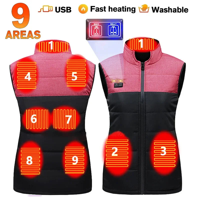 Heated Vest for Men and Women with 9 Heating Zones – USB Charging Thermal Cotton Jacket S-5XL for Outdoor Activities