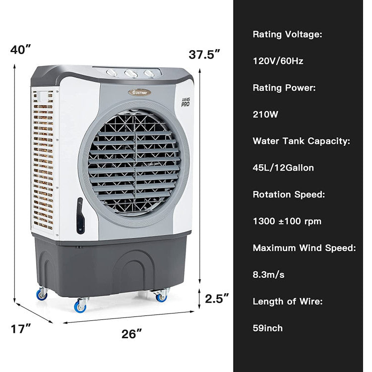 Heavy-Duty 4-in-1 Industrial Air Cooler with 12-Gallon Tank – High-Capacity Cooling for Garages and Workshops 5