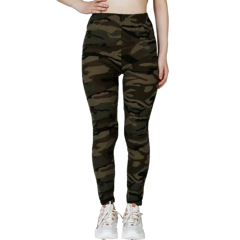 High Stretch Camouflage Leggings for Women – Sporty Nine Point Pencil Pants in Gray Green 3