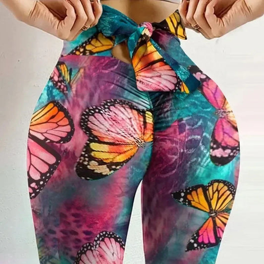High Waist Butterfly Printed Leggings for Women – Butt Lift Yoga Pants for Comfort and Style 1