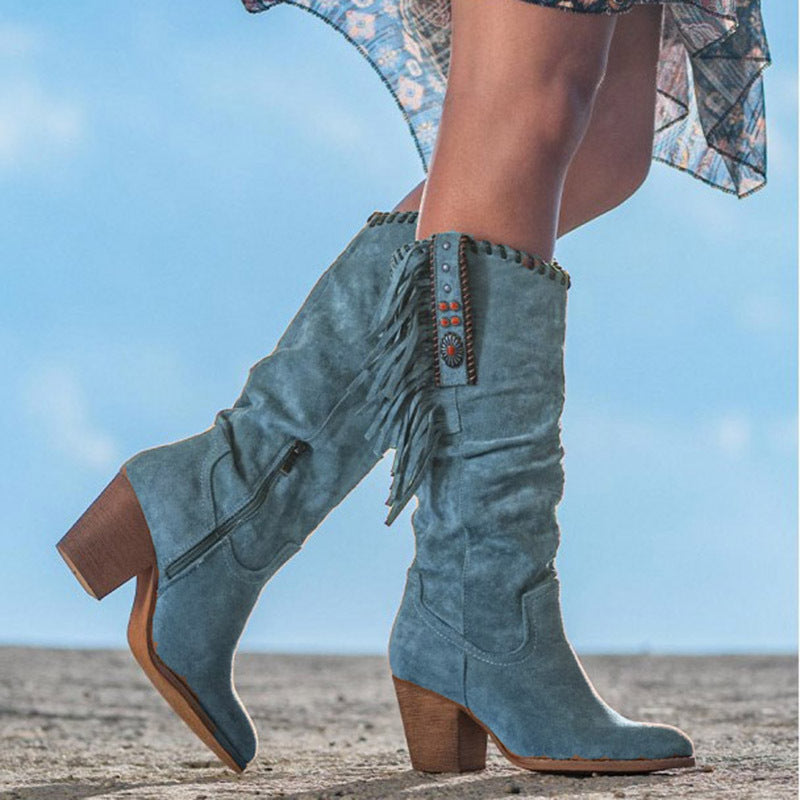 Knee High Faux Suede Boots with Fringe Detail – Stylish Black Long Boots for Fashionable Outfits 3