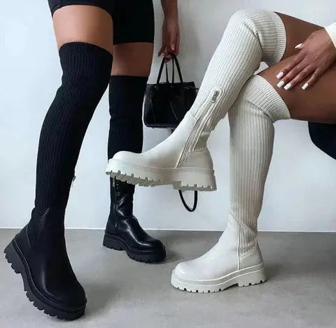 Knee High Stretch Knit Boots for Women – Comfortable and Sleek Design 1
