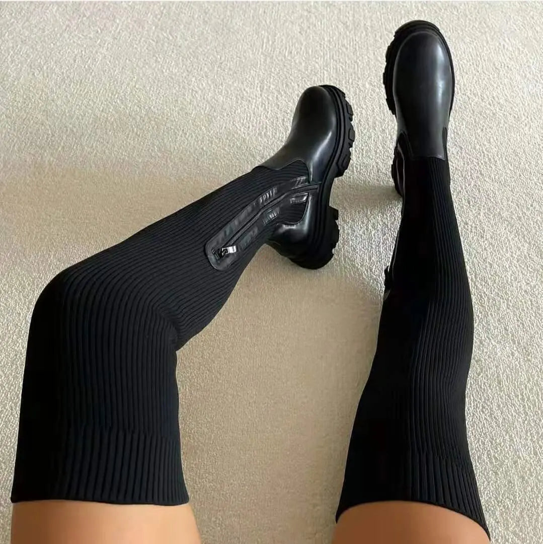 Knee High Stretch Knit Boots for Women – Comfortable and Sleek Design 2