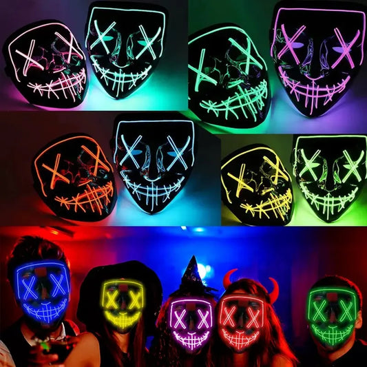 LED Luminous Party Mask for Halloween and Carnival – Glow in the Dark Cosplay Accessory with Multiple Light Modes 0