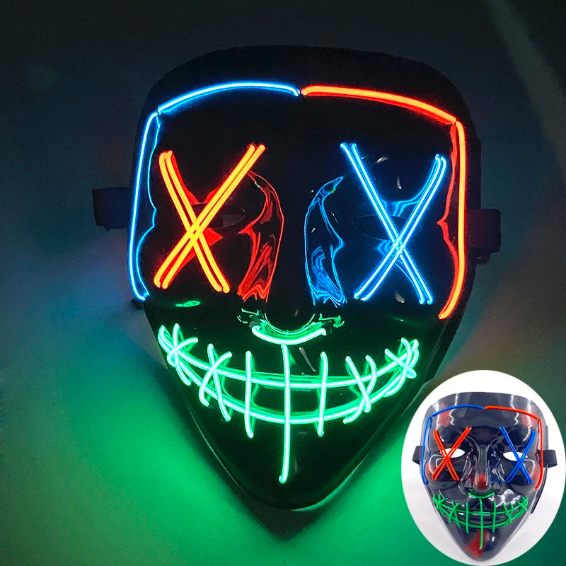 LED Luminous Party Mask for Halloween and Carnival – Glow in the Dark Cosplay Accessory with Multiple Light Modes 30