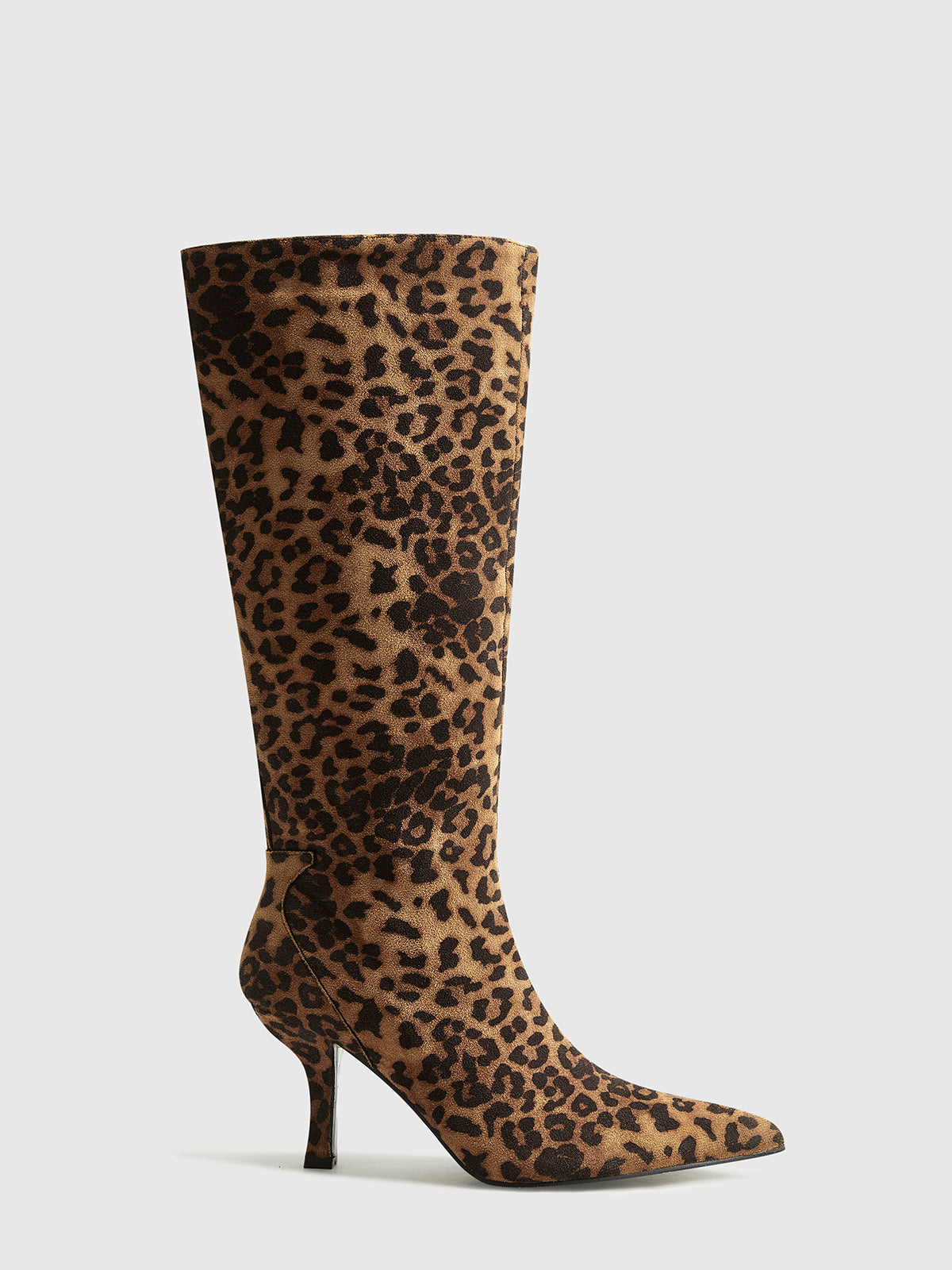 Leopard Print Knee High Boots for Women – Pointed Toe and Mid-Heel Design 4