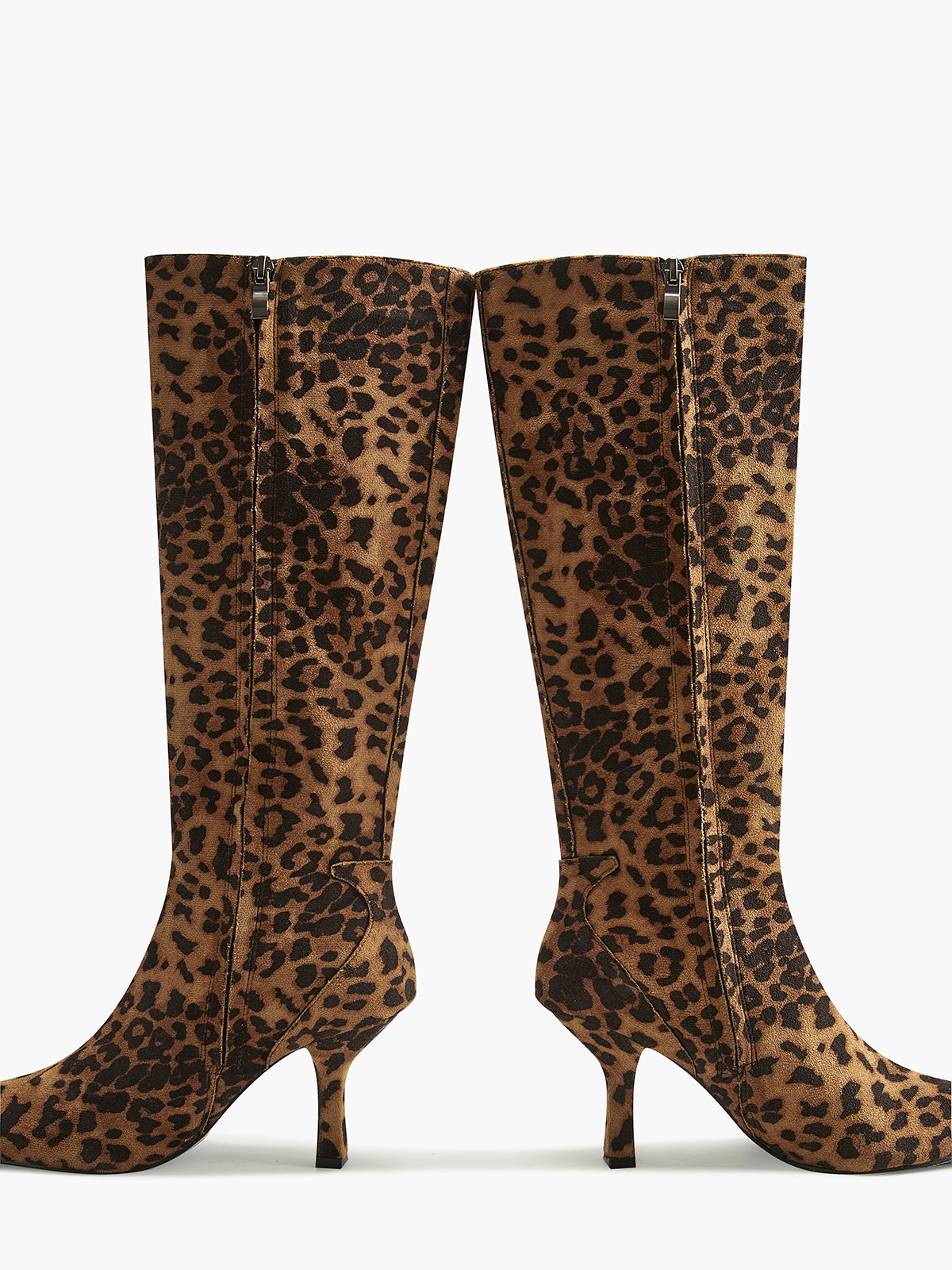 Leopard Print Knee High Boots for Women – Pointed Toe and Mid-Heel Design 6