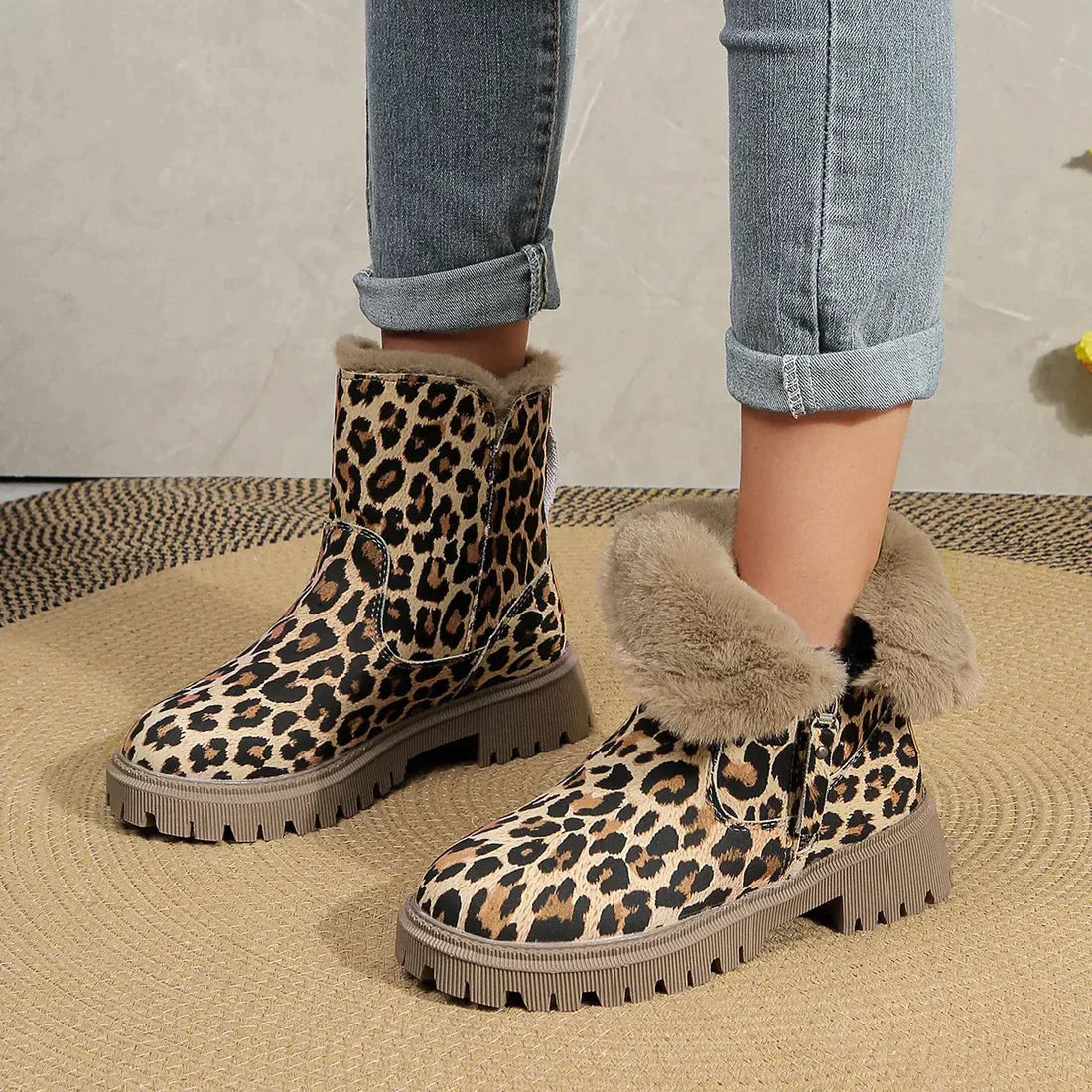 Leopard Print Winter Boots for Women with Plush Lining and Platform Sole 2