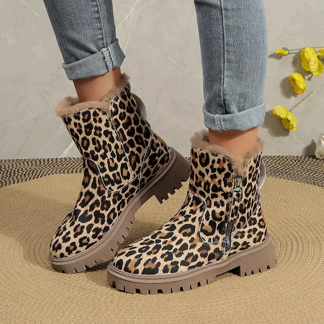 Leopard Print Winter Boots for Women with Plush Lining and Platform Sole 3