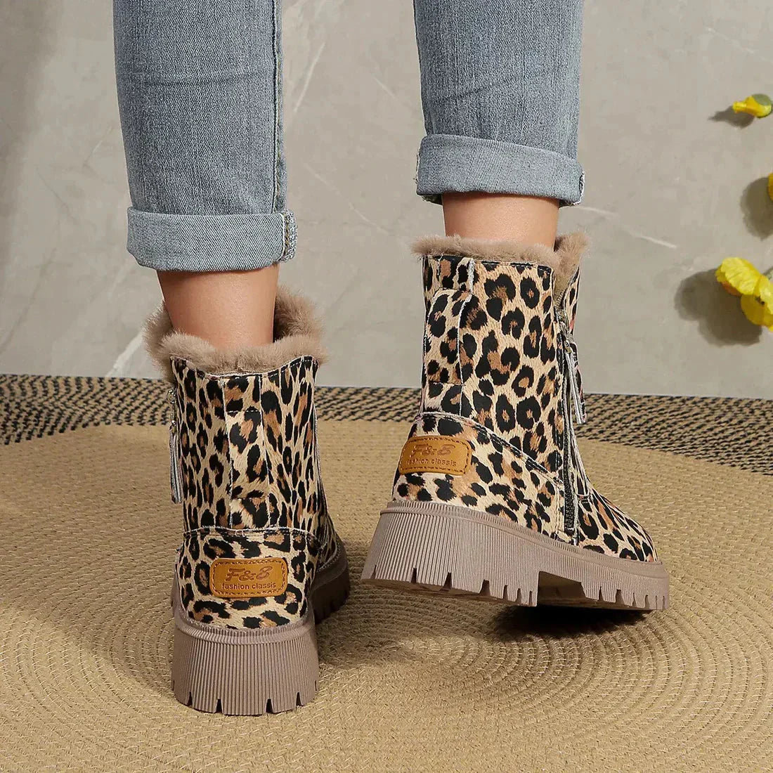 Leopard Print Winter Boots for Women with Plush Lining and Platform Sole 4