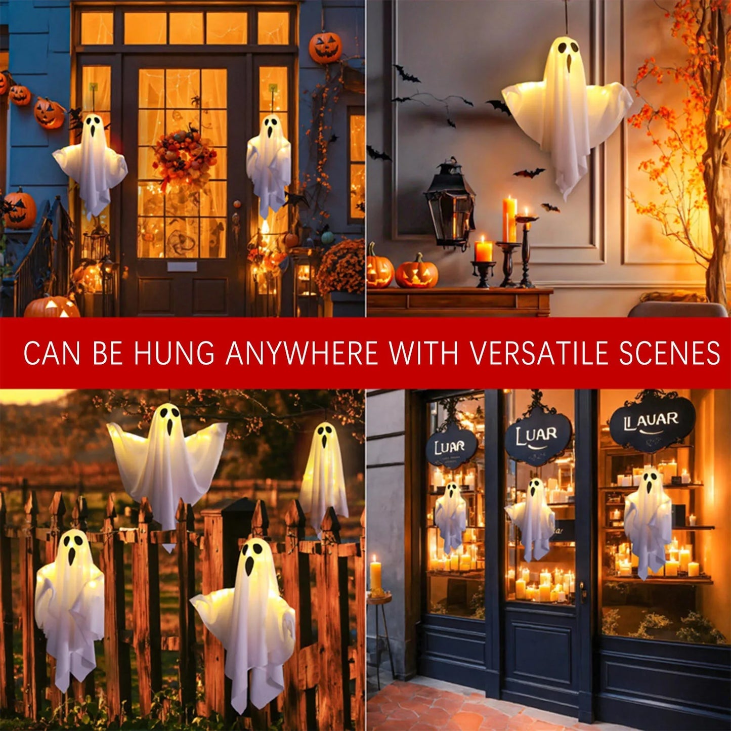 Light Up Halloween Ghost Decoration - Scary Hanging Prop for Indoor and Outdoor Halloween Decorations, 50x40cm