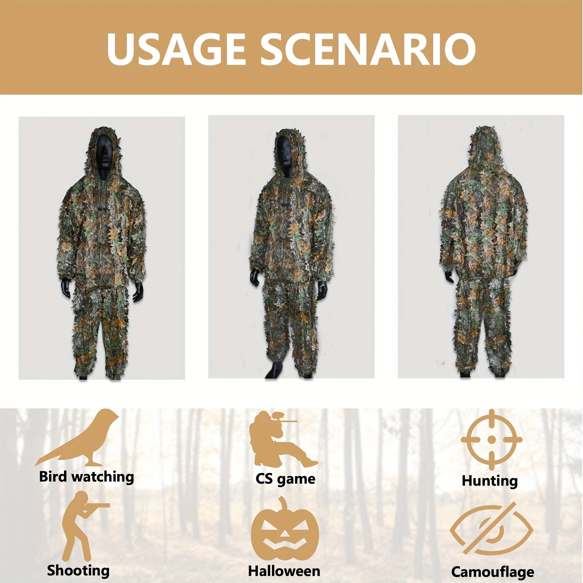 Lightweight 3D Leaf Camo Ghillie Suit for Tactical Hunting and Stealth Activities 4