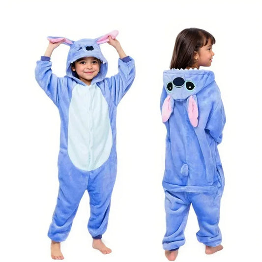 Lilo Stitch Kids Cosplay Onesie – Plush Winter Pajamas for Halloween and Christmas, Soft and Comfortable for Boys and Girls