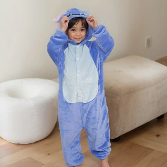 Lilo Stitch Kids Cosplay Onesie – Plush Winter Pajamas for Halloween and Christmas, Soft and Comfortable for Boys and Girls