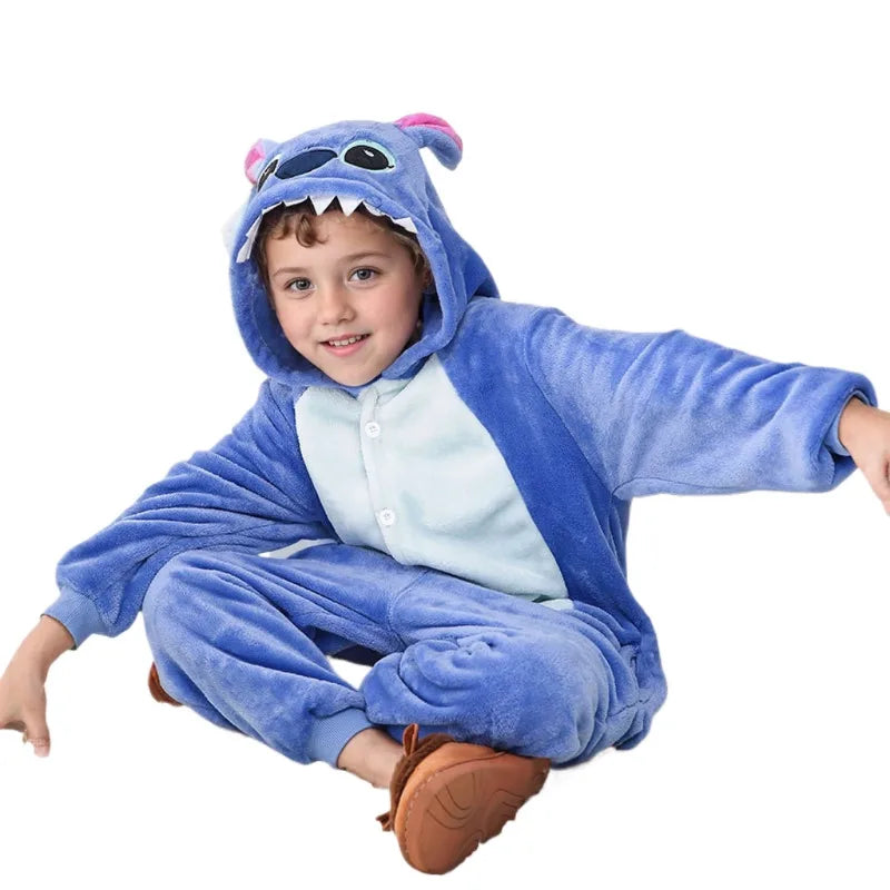Lilo Stitch Kids Cosplay Onesie – Plush Winter Pajamas for Halloween and Christmas, Soft and Comfortable for Boys and Girls