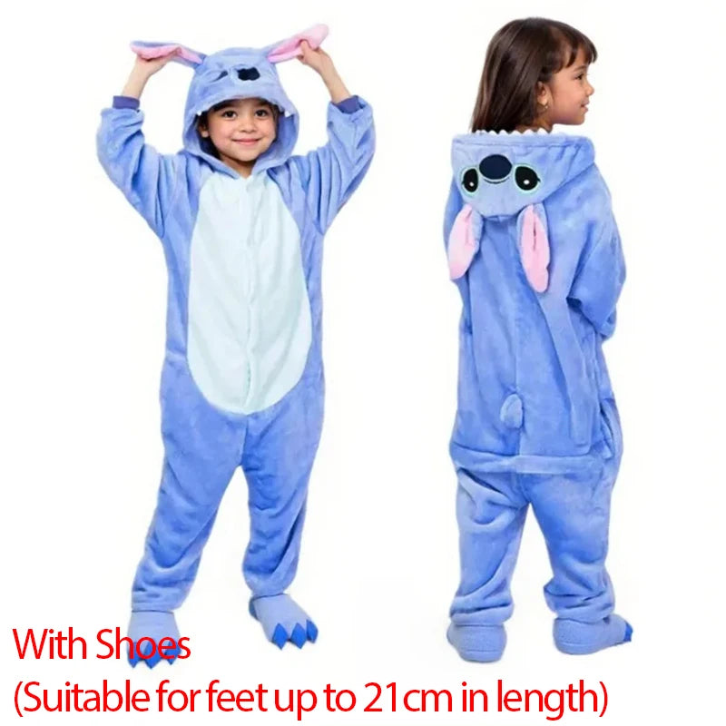 Lilo Stitch Kids Cosplay Onesie – Plush Winter Pajamas for Halloween and Christmas, Soft and Comfortable for Boys and Girls