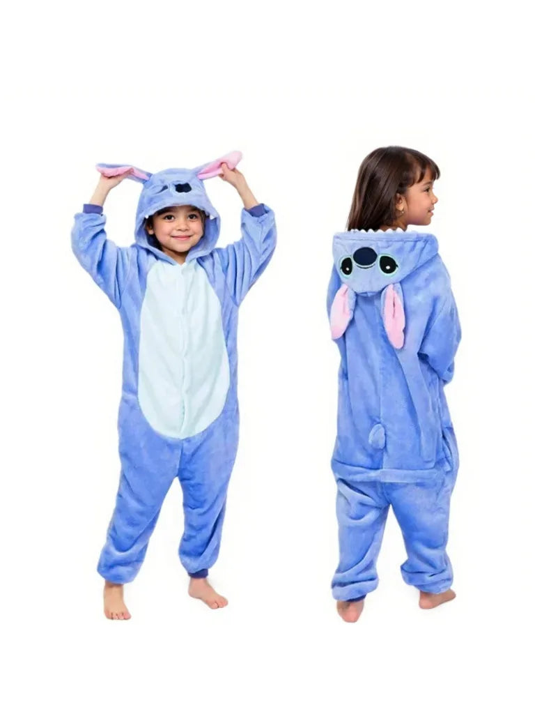 Lilo Stitch Kids Cosplay Onesie – Plush Winter Pajamas for Halloween and Christmas, Soft and Comfortable for Boys and Girls