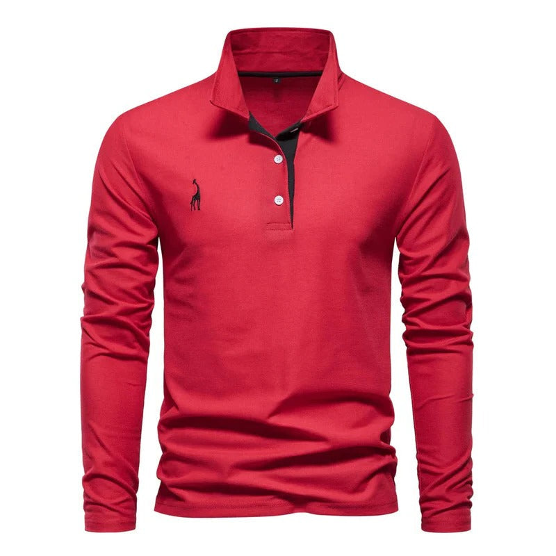 Long Sleeve Polo Shirt for Men with Elegant Deer Embroidery – Soft, Breathable Fabric for Casual and Formal Wear 0