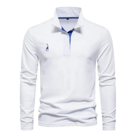 Long Sleeve Polo Shirt for Men with Elegant Deer Embroidery – Soft, Breathable Fabric for Casual and Formal Wear 1