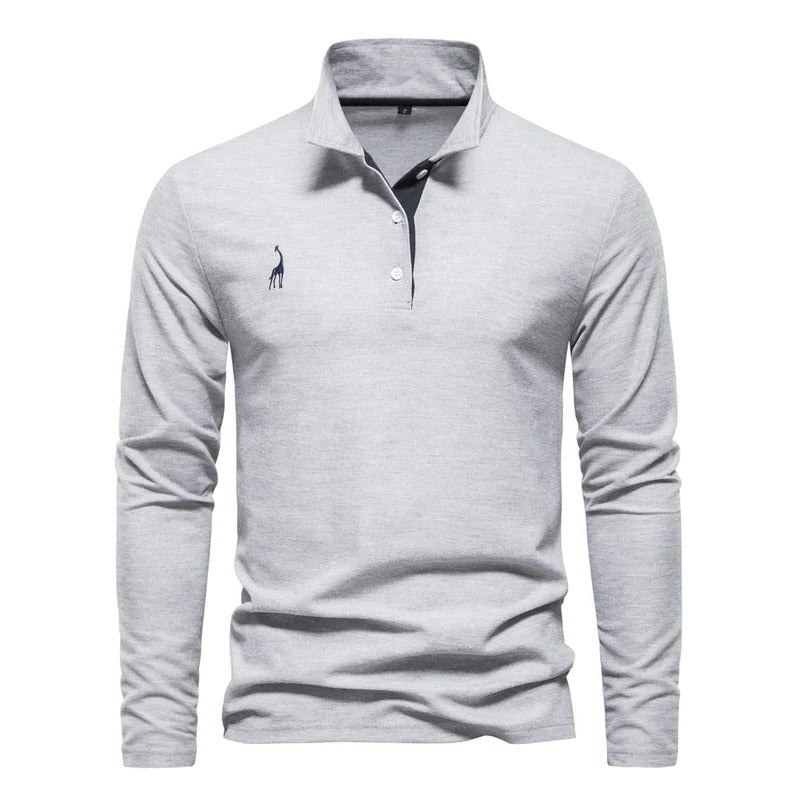 Long Sleeve Polo Shirt for Men with Elegant Deer Embroidery – Soft, Breathable Fabric for Casual and Formal Wear 2