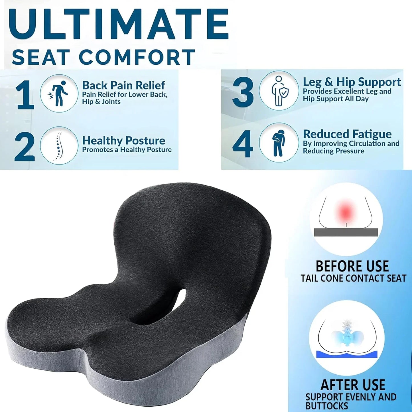 TRUZENIC Memory Foam Seat Cushion with Backrest – Office and Car Lumbar Support