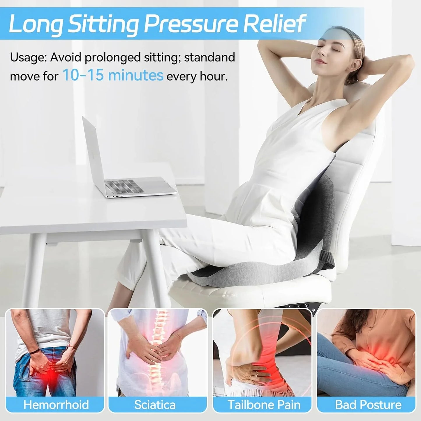 TRUZENIC Memory Foam Seat Cushion with Backrest – Office and Car Lumbar Support