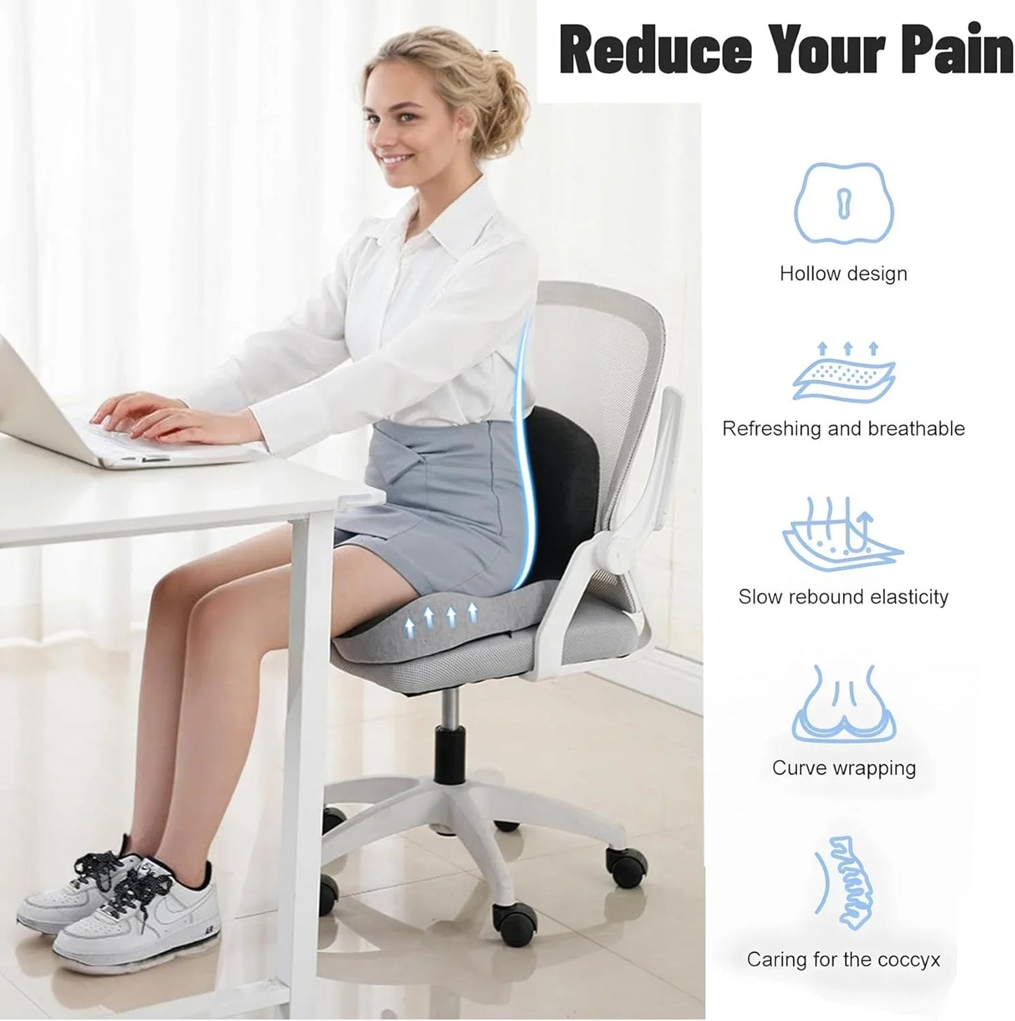 TRUZENIC Memory Foam Seat Cushion with Backrest – Office and Car Lumbar Support