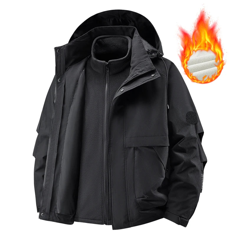 Men's Three-in-One Waterproof Jacket with Fleece Inner Layer – Lightweight Outdoor Coat for Autumn and Winter 11
